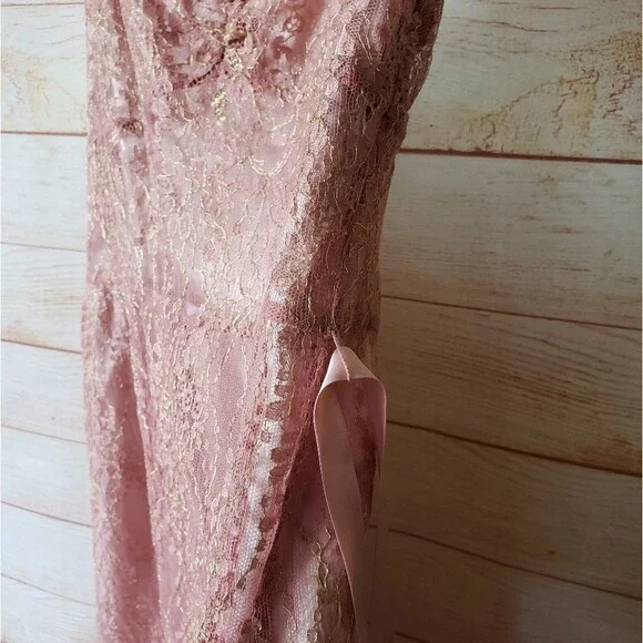 Ann Taylor Lace Metallic Ribbon Strap Dress Eyelash Lace Hem Size 6 Blush Pink - Picture 9 of 13